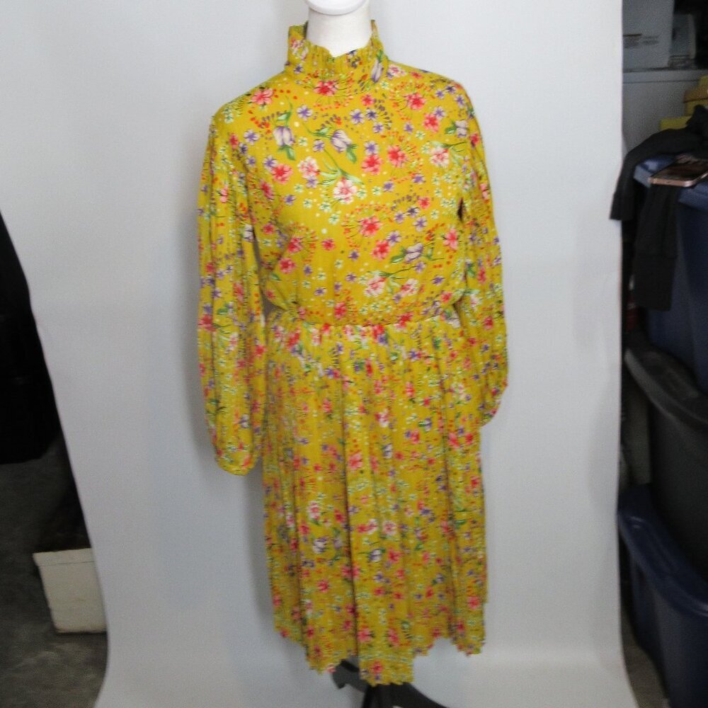 Meridian Women's Floral High Neck Long Sleeve Dress Size Large